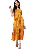 Rayon Yellow Party Wear Digital Printed Readymade Kurti 